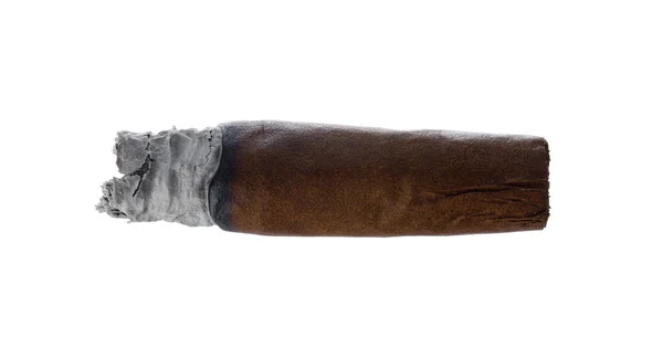 Burning hand rolled cigar isolated on white — Stock Photo, Image