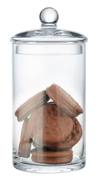 Tarro de almacenamiento de vidrio para galletas aisladas en blanco — Foto de Stock