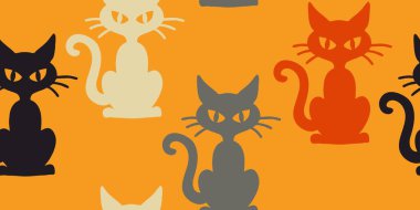 Turuncu Desenli Cadılar Bayramı Kedi Siluetleri