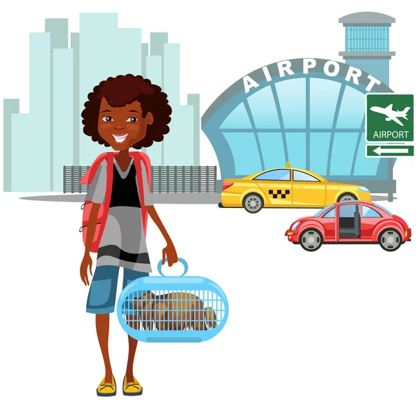 Afro Amerikai Womanan Tőle Csomagtér Taxi Autó Jött Készen Áll — Stock Vector