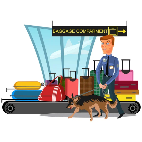Airport Security Service Checks Arrived Baggage Presence Prohibited Substances Guard — Stock Vector
