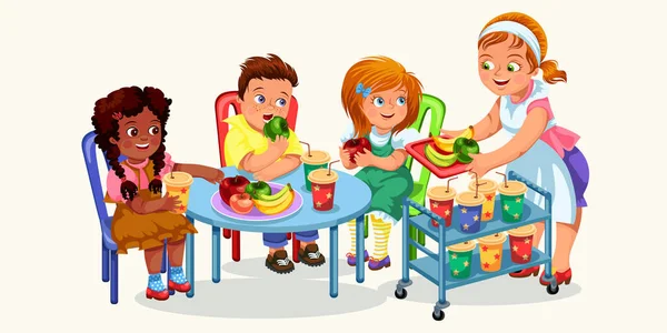 Bambini felici che cenano — Vettoriale Stock