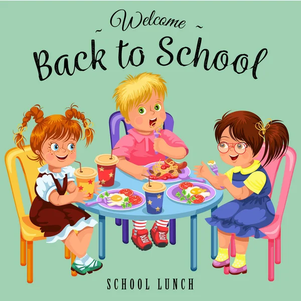 Déjeuner scolaire affiche colorée — Image vectorielle