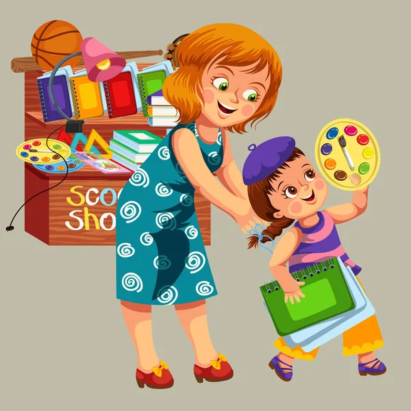 Madre e hija haciendo compras — Vector de stock