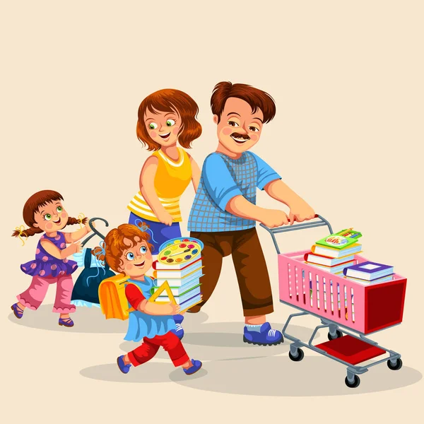 Familia feliz haciendo compras juntos cartel — Vector de stock