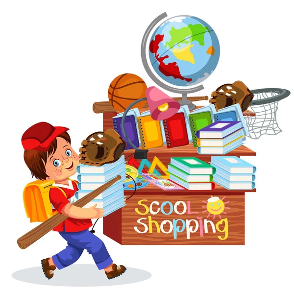 Little boy doing school shopping — Stock Vector