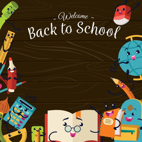 Back to school poster, Welcome colorful template with stationery supplies. — Stock Vector