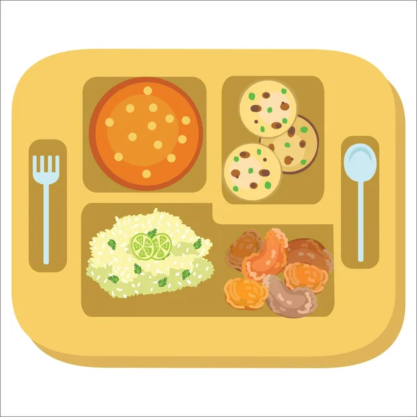 Bandeja de almuerzo colorido cartel Salver con cena de la escuela — Archivo Imágenes Vectoriales