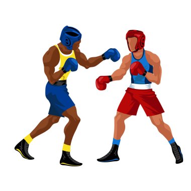 Boks maçında ring düz poster. Spor ve savaş gözlük olay vektör çizim sahip ekipman profesyonel boksörler.