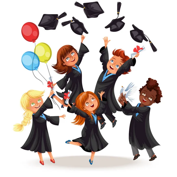 Happy boys and girls on graduation party — Stock Vector