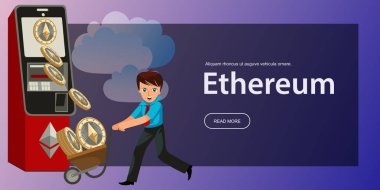 Çizgi film adam Ethereum kripto para birimi posteri ile