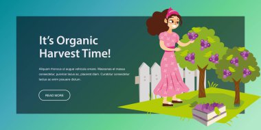 Onun organik hasat zaman düz yatay banner