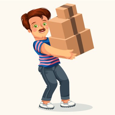 Karton kutu renkli poster adamla çizgi film