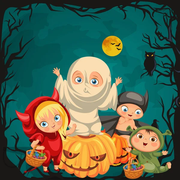 Dessin animé enfants en costumes de mystère — Image vectorielle