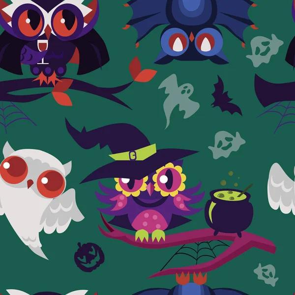Noční ptáci Halloween ploché nekonečné textury — Stockový vektor