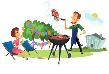 Yaz aile ve arka bahçe Barbekü
