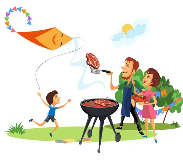 Family picnic at backyard celebration poster — Stock Vector