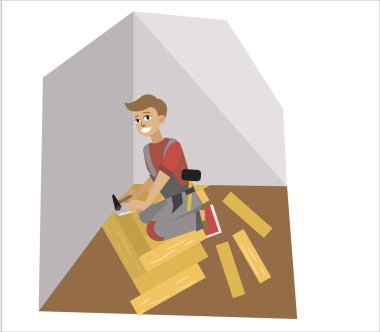 Uzman man Installer poster tarafından kat yükleme