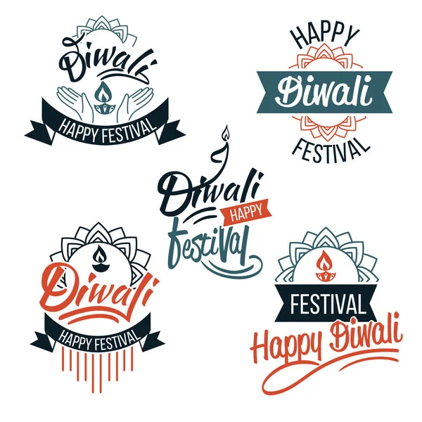 Diwali emblemas del festival con velas y loto — Archivo Imágenes Vectoriales