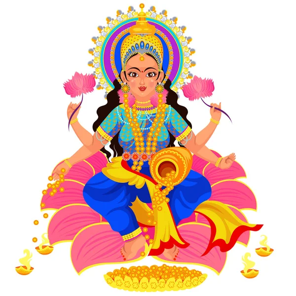 排灯节印度假日的财富女神 — 图库矢量图片