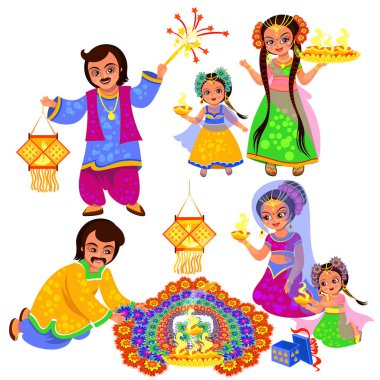 Diwali Hindistan tatil clebration olan aileler