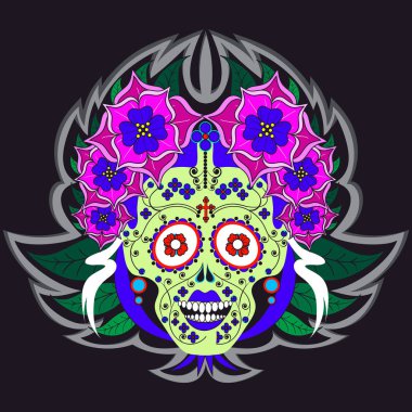 Kadın iskelet çiçek ve çiçek süsleme poster