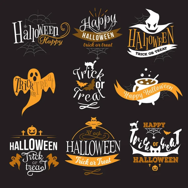 Grande conjunto de logotipo de desenhos animados Halloween Feliz — Vetor de Stock