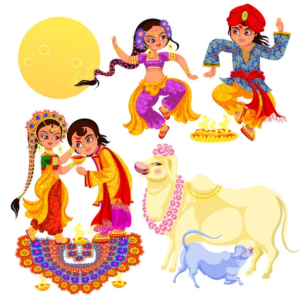 Celebración de las fiestas Diwali y rito Bhai Dooj — Vector de stock