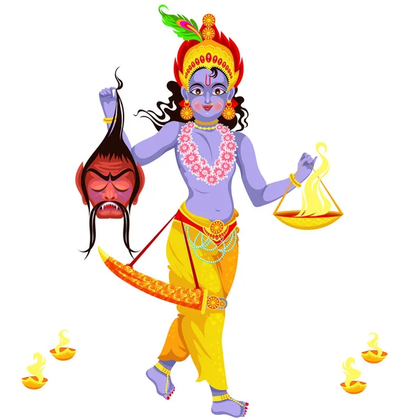 Choti Diwali y Krishna con Narak Chaturdashi — Vector de stock