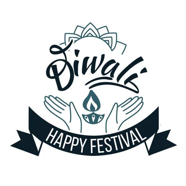 Diwali emblema religioso hindú de vacaciones con loto — Archivo Imágenes Vectoriales