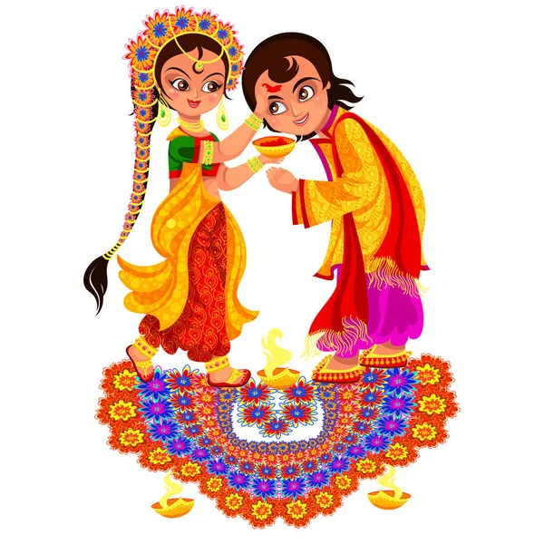 Diwali día de fiesta y Bhai Dooj día de rito religioso — Archivo Imágenes Vectoriales