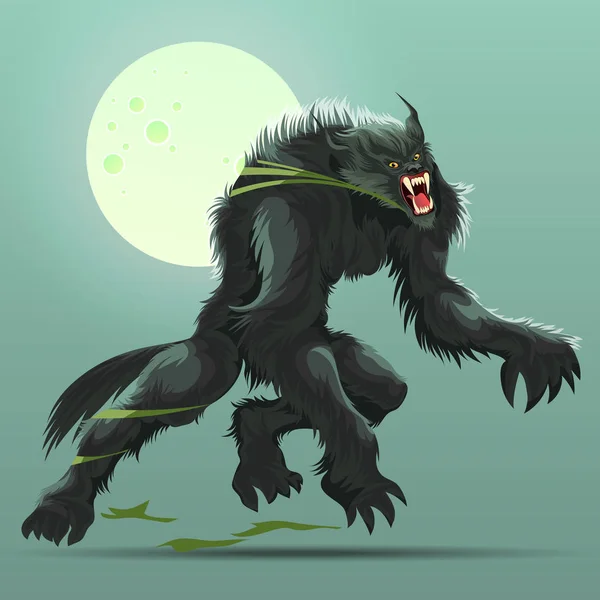 Angry werewolf monster turning under full moon poster — Stock Vector