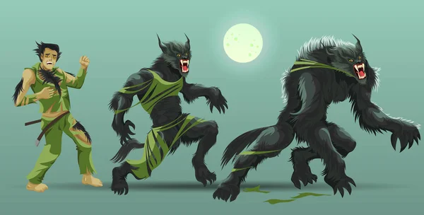 Man transformating into werewolf poster — Stock Vector