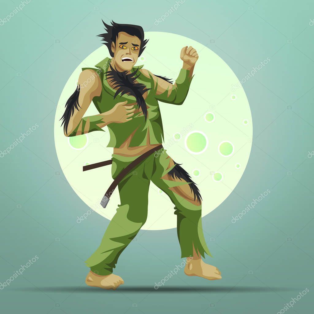 Vettoriale stockPazzo che si trasforma in lupo mannaro sotto il manifesto  della luna piena di ©AnutaBerg #225414632, image size:1024x1024