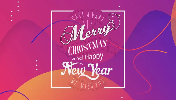 Haben sehr frohe Weihnachten und ein gutes neues Jahr wünschen wir Ihnen Schriftzug Logo auf Gefällgrund, Design-Vorlage mit weißem Linienrahmen — Stockvektor