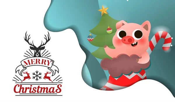 Счастливого Рождества и счастливого Нового года свиньи с логотипом с надписью — стоковый вектор