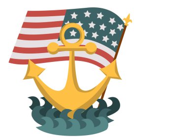 Kolomb Günü poster çapa ve Amerikan bayrağı ile