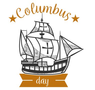 Columbus günü logosu oturum ile yelkenli gemi