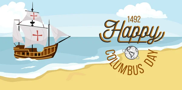 Happy Columbus Day Poster mit Segelschiff — Stockvektor