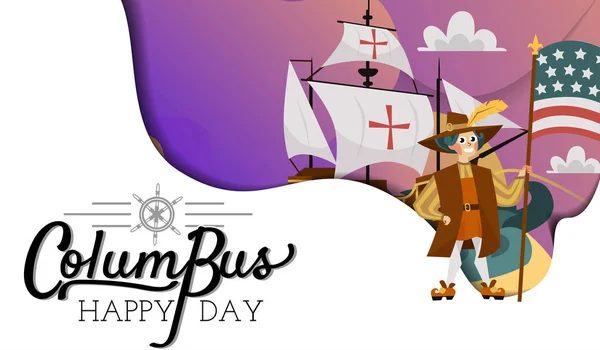 Dag van Columbus poster met Columb en Santa Maria tekst logo ontwerp kaartsjabloon, — Stockvector