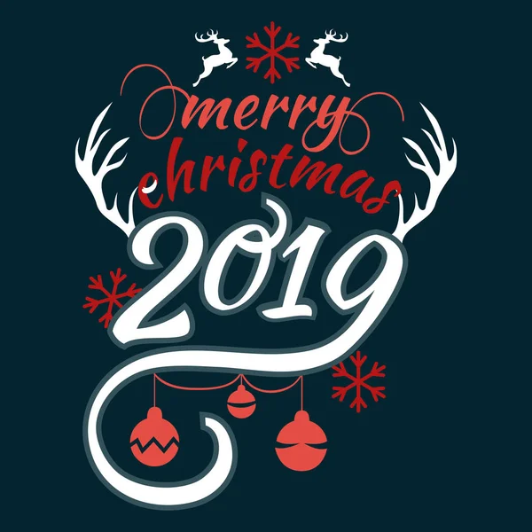 Frohe Weihnachten und ein gutes neues Jahr 2019 wünschen wir Ihnen Schriftzug Text Logo auf schwarzem Hintergrund — Stockvektor