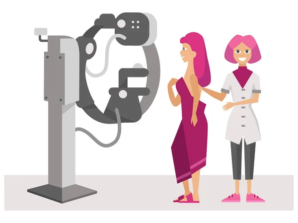 Kobieta z lekarzem o plakat rezonansu magnetycznego — Wektor stockowy
