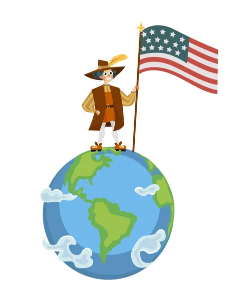 A globe zászló Columb boldog Columbus Day poszter — Stock Vector