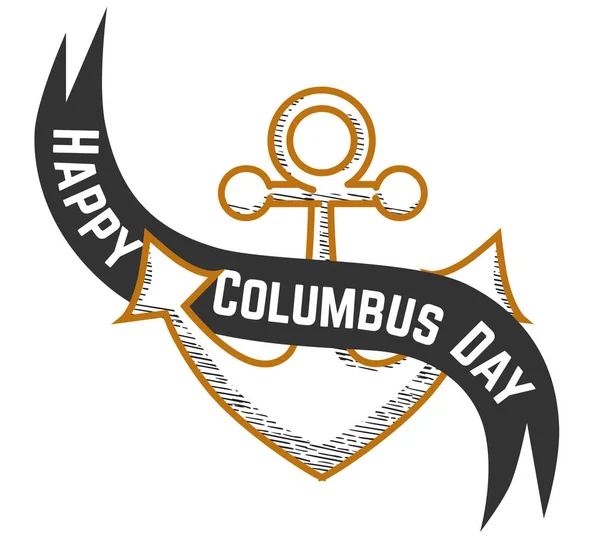 Happy dag van Columbus logo ondertekenen met anker symbool — Stockvector