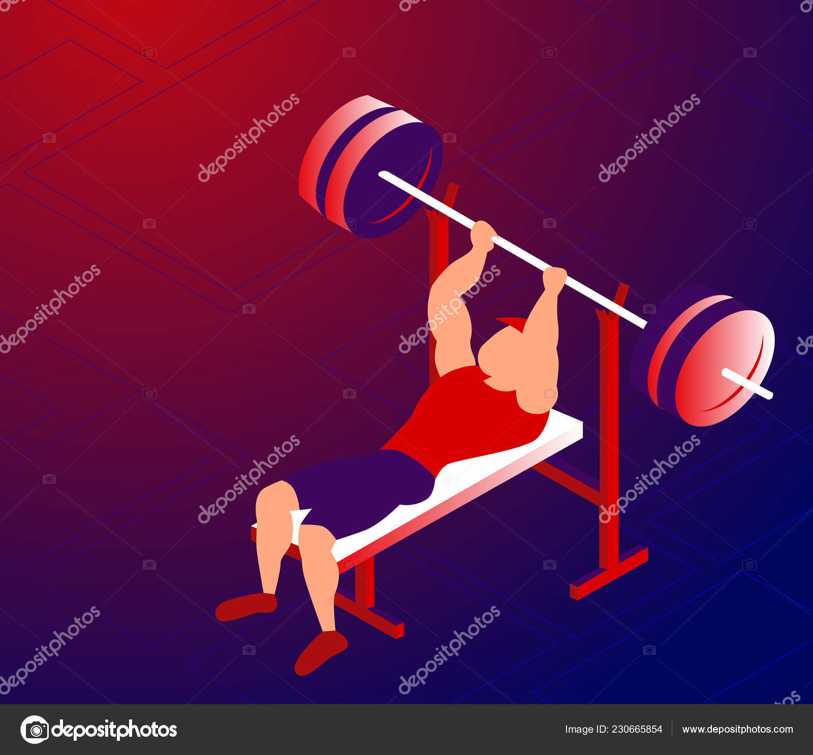 Cartoon Sportsman Training Bench Press For Bigger Muscles Stock
