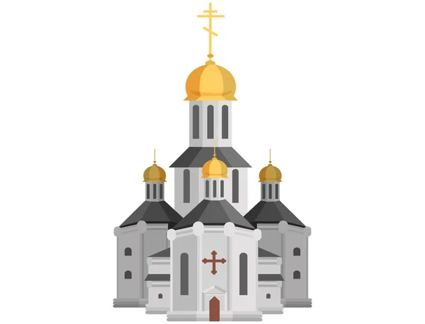 Dibujos animados iglesia santa de religión cristiana con cruz en la parte superior — Vector de stock
