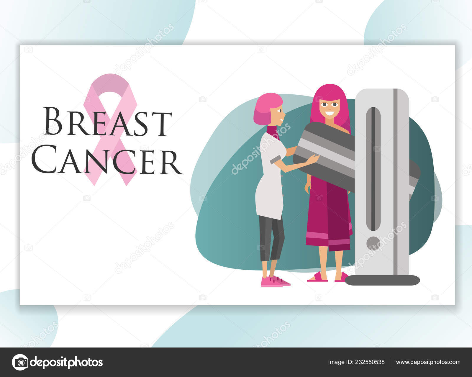 Mammalogist making screening of woman breast poster Stock Vector