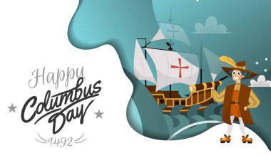 Kolomb Günü poster Columb ve Santa Maria kartı metin logo tasarım şablonu ile,