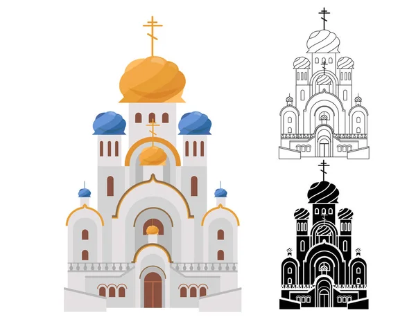 Cartoon luxury church with gold and blue domes — Stock Vector