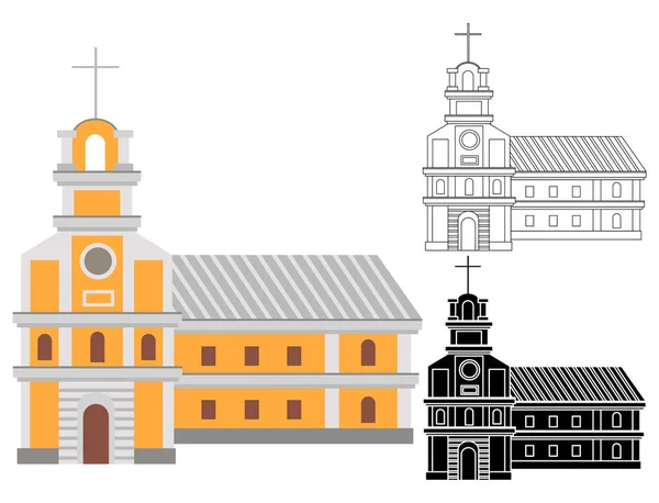 Карикатурное католическое религиозное здание с крестом на вершине — стоковый вектор